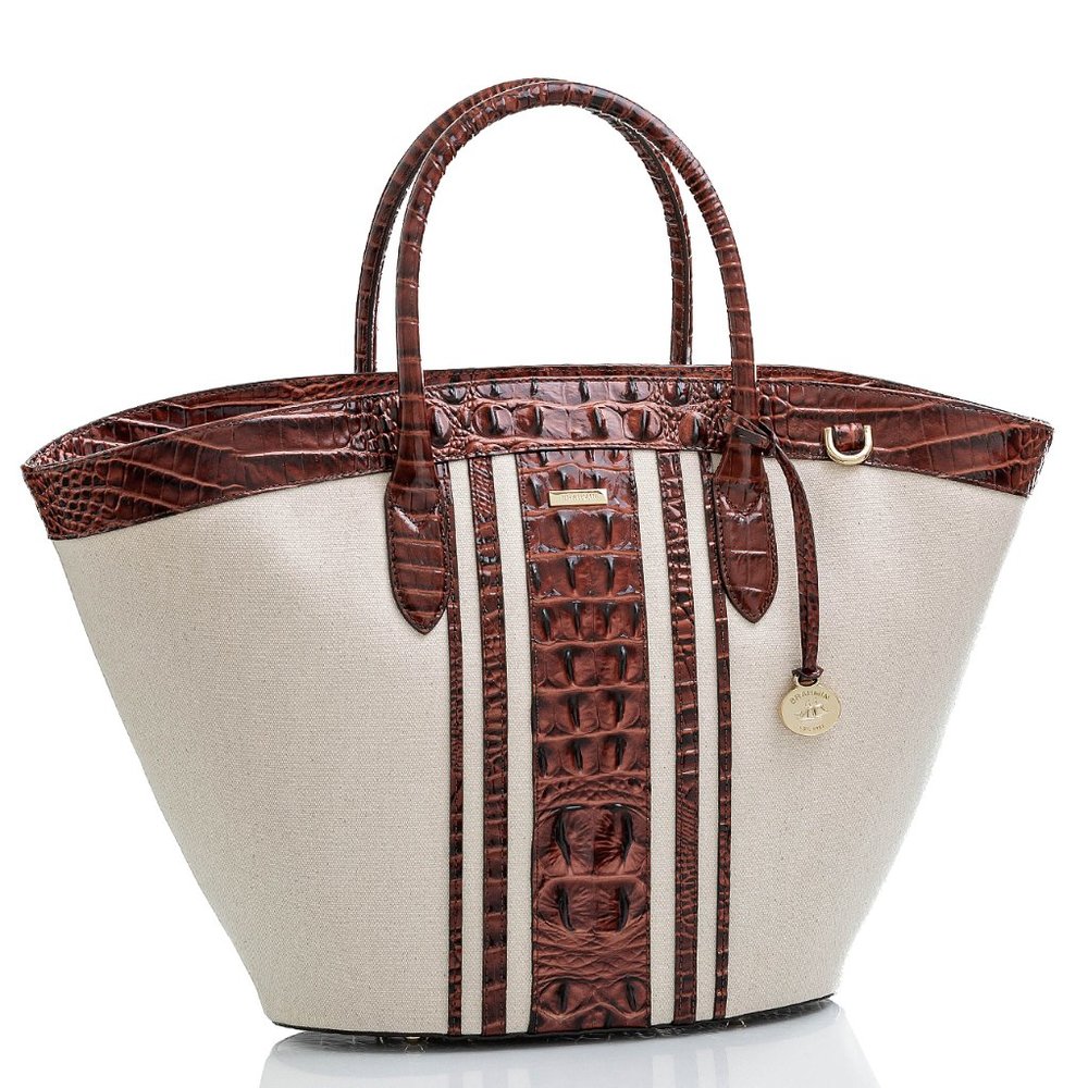 BRAHMIN MIRA NATURAL MAINSAIL PECAN MELBOURNE OVERSIZED MARKET TOTE SHOPPER BAG